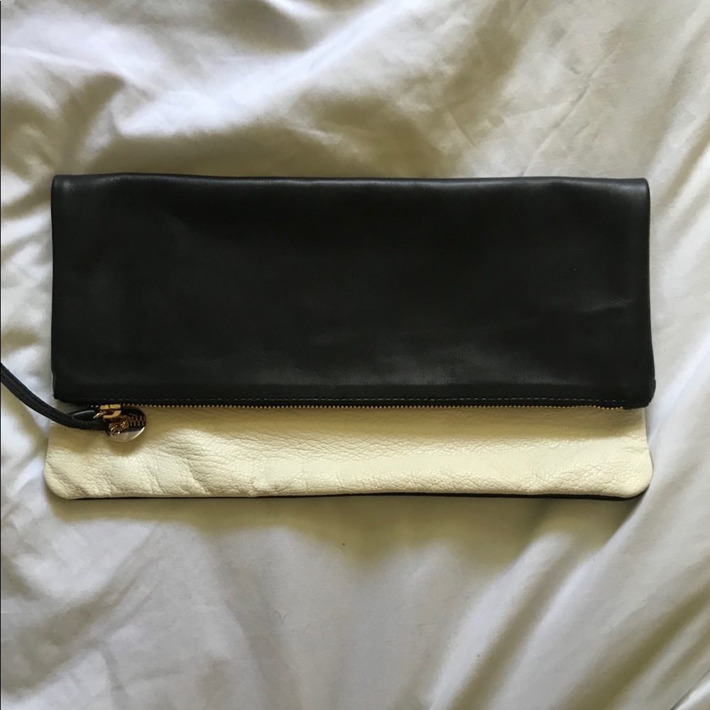 Black & White Leather Clare V Foldover Clutch